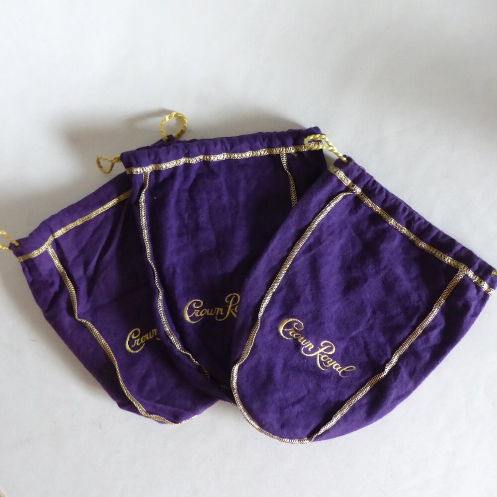 3 CROWN ROYAL FELT DRAWSTRING BAGS